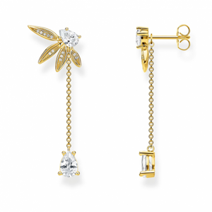 THOMAS SABO náušnice Leaves with chain large gold H2105-414-14