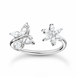 THOMAS SABO prsteň Butterfly with flower white stones TR2355-051-14