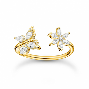 THOMAS SABO prsteň Butterfly with flower white stones gold TR2355-414-14