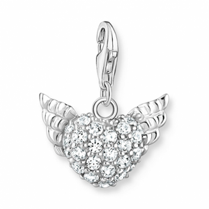 THOMAS SABO strieborný prívesok charm Winged heart white stones silver 0626-051-14