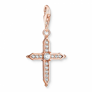 THOMAS SABO strieborný prívesok charm Cross with white stones rose gold 1913-416-14