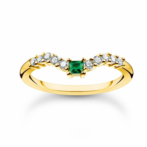 THOMAS SABO prsteň Green stone with white stones gold TR2398-971-7