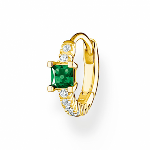 THOMAS SABO kusová náušnica Green stone with white stones gold CR691-971-7