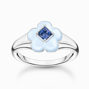 THOMAS SABO prsteň Flower with blue stone TR2433-496-1