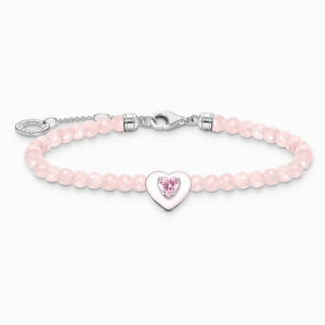 THOMAS SABO strieborný náramok Heart with beads of rose quartz A2092-035-9