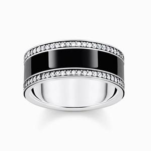 THOMAS SABO prsteň Band ring with black enamel and zirconia TR2446-691-11